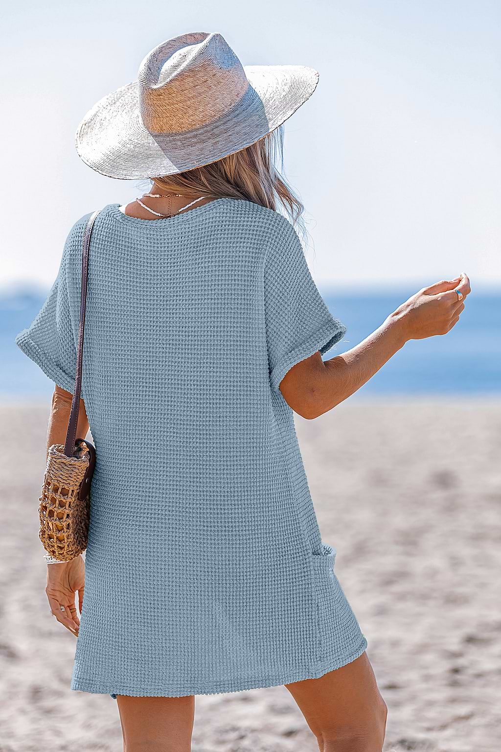 Robe cover up courte bleue à poches
