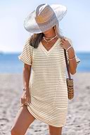 Robe cover up courte à rayures manches courtes