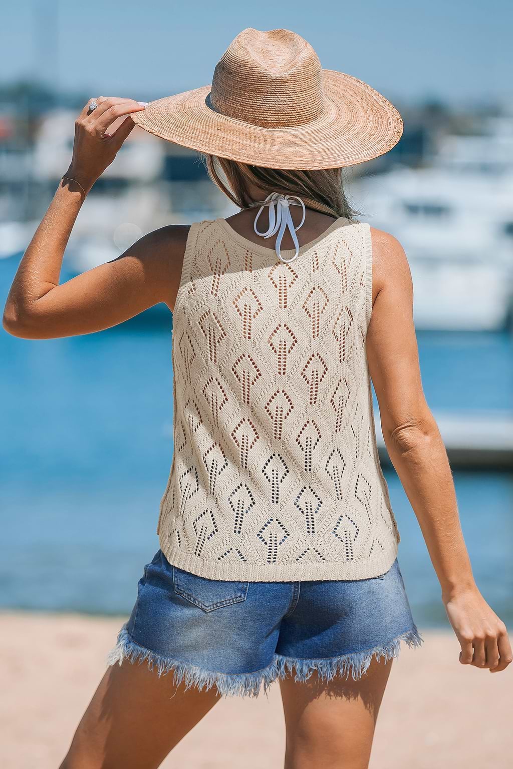 Top cover up beige col rond sans manches