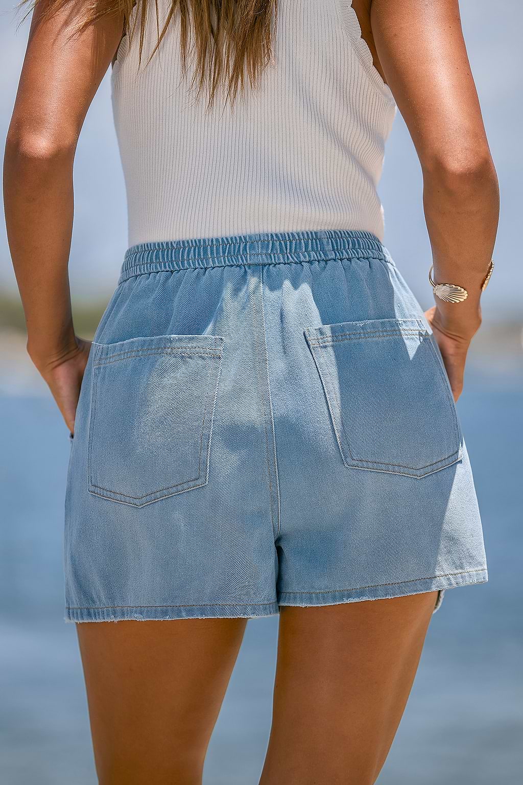 Golden Wash Blue Denim Shorts