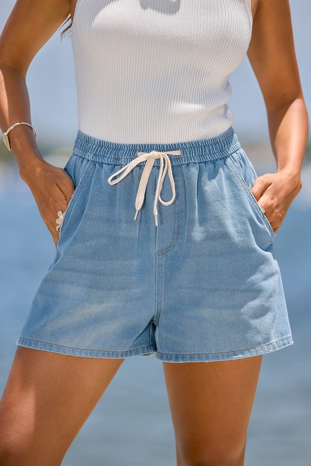Golden Wash Blue Denim Shorts