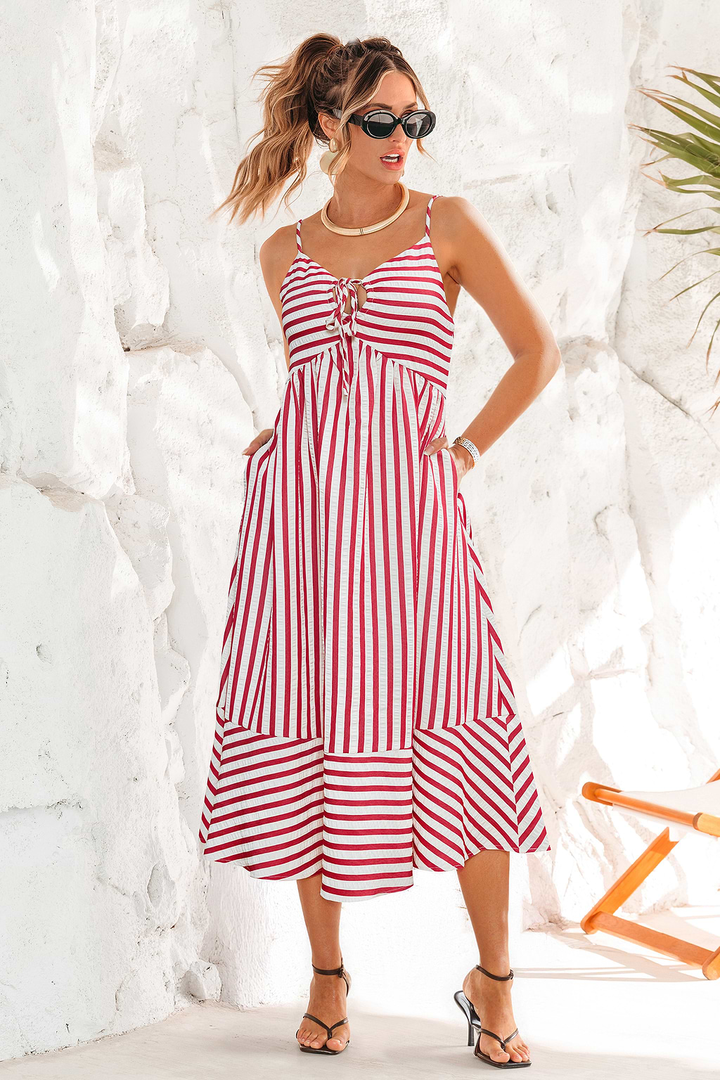 DM Me gestreepte midi-jurk