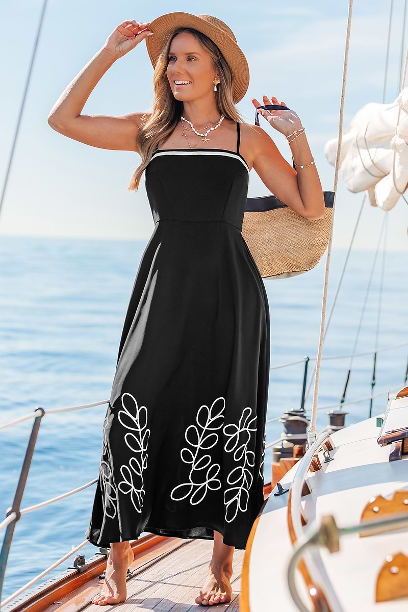 Drizzle Abstract Embroidered Maxi Dress