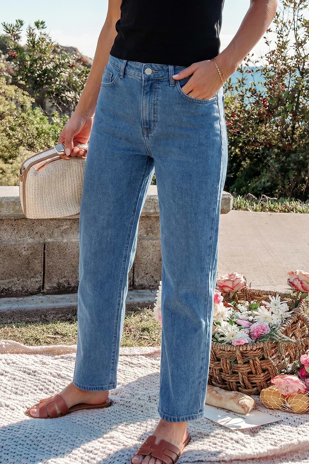 Blaue Gerade Denim-Jeans