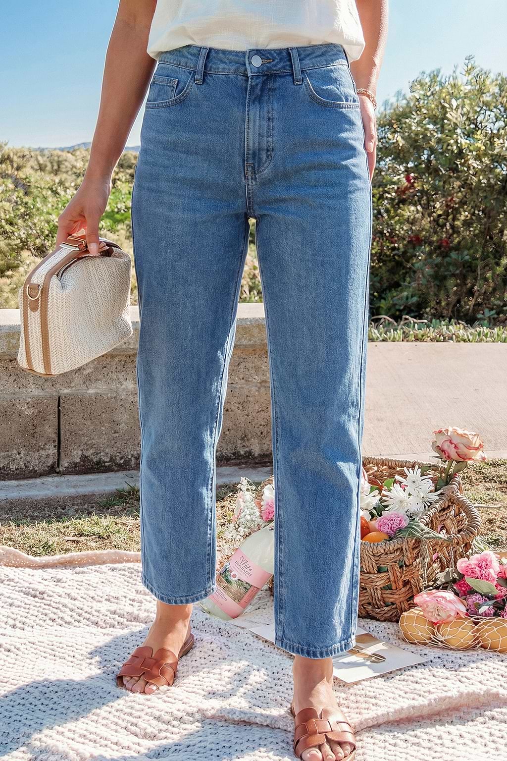 Blaue Gerade Denim-Jeans