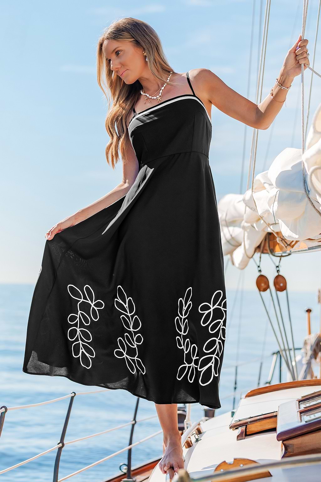 Vestido largo bordado abstracto Drizzle