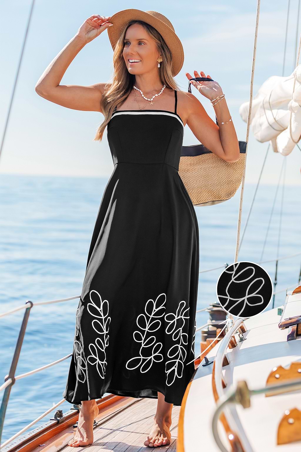 Vestido largo bordado abstracto Drizzle