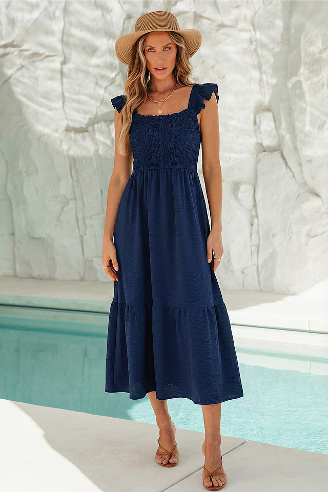 blue midi day dress Petal and Pup Women's Della Midi Dress