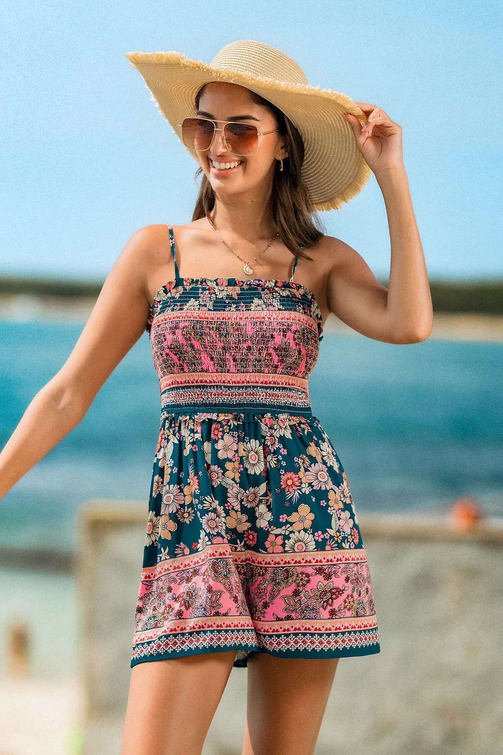Combishort floral smocké