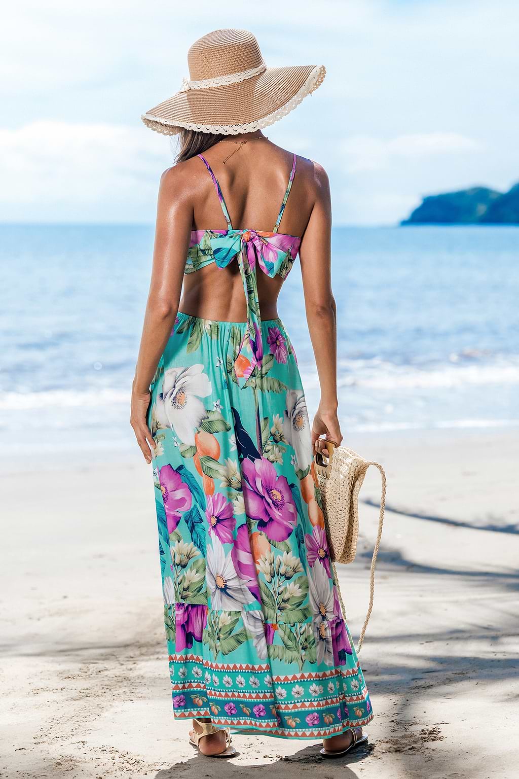 Tropisches Ärmelloses Maxikleid mit Cut-Outs