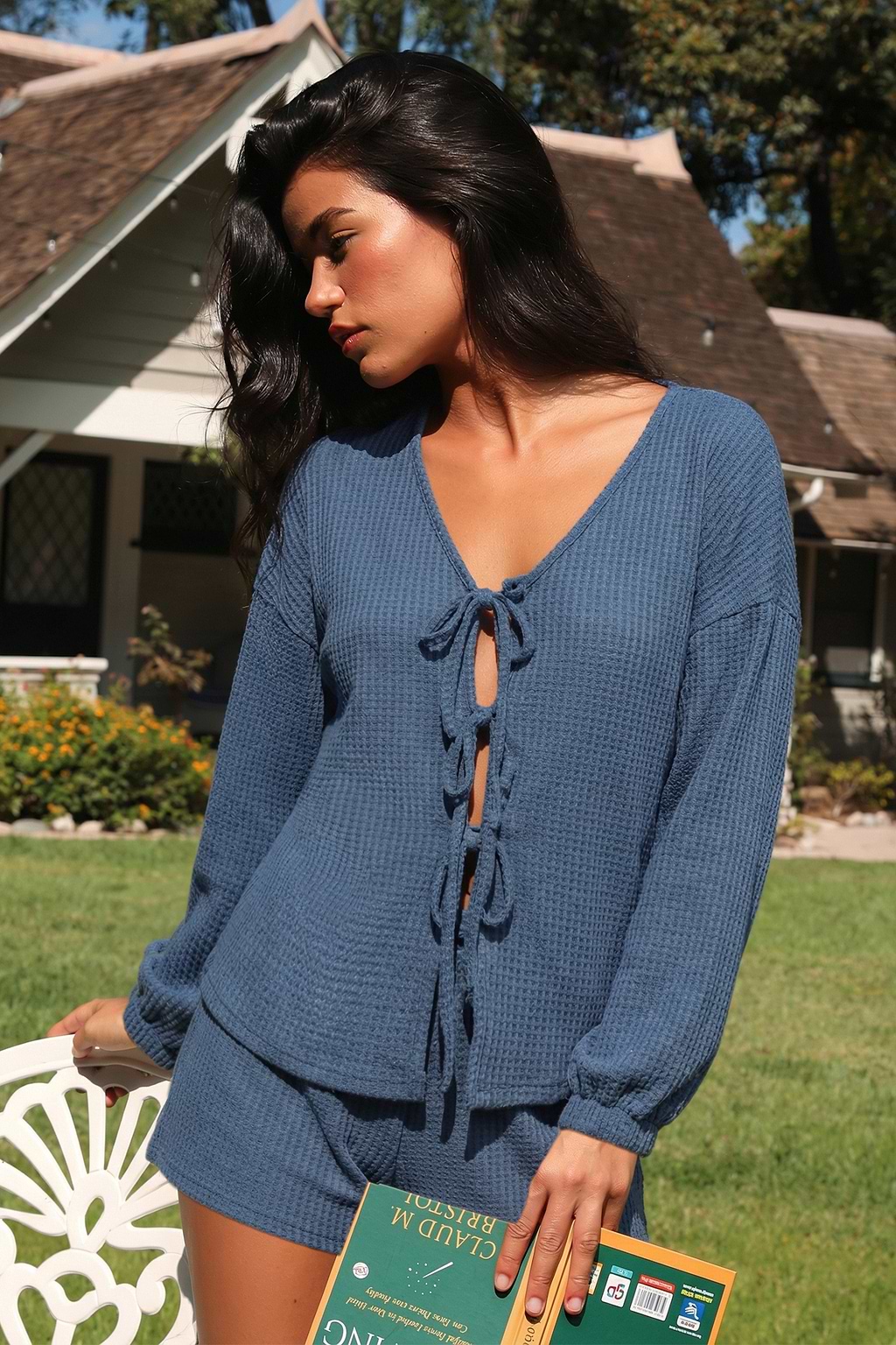 Blaues Langarm Pyjama-Set