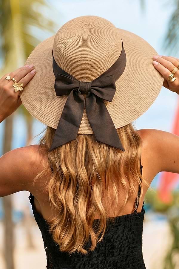 Guadalupe Hat Light Beige Straw- Size Medium BRAND NEW Hat - Black Brim & Bow ? Our Lady of Guadalupe Hat Adjustable Baseball Hat Trucker  main image 2