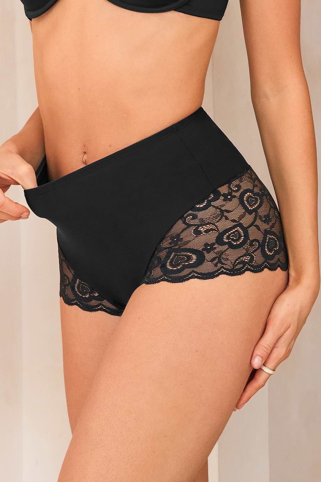Schwarzer High-Waist Leichte Kompression Shapewear-Slip