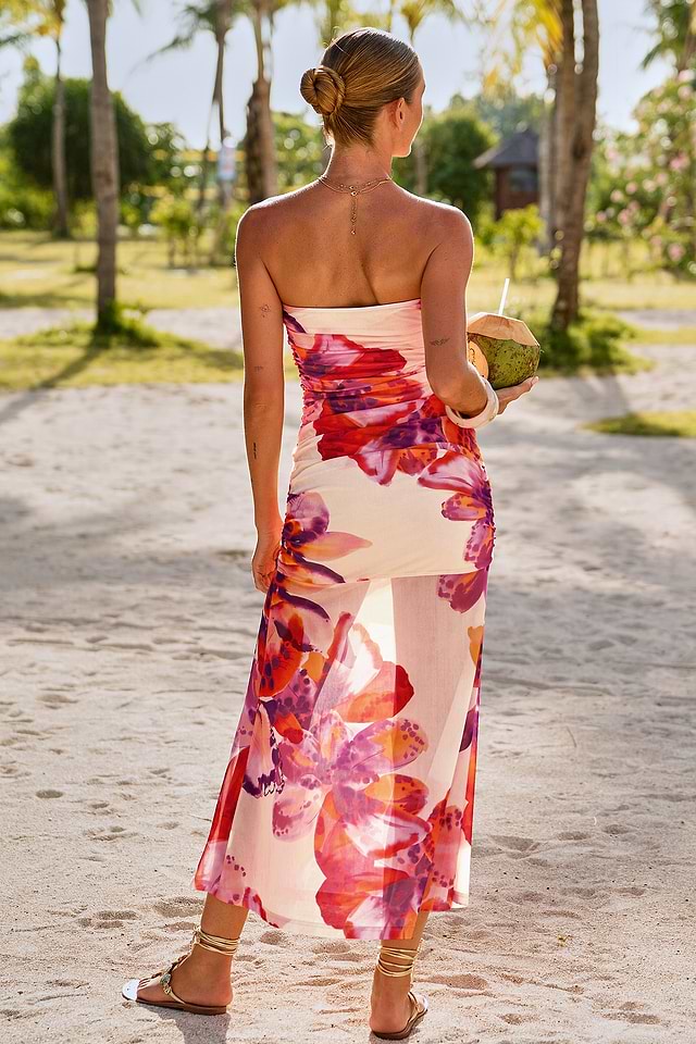 strapless beach maxi dress LASCANA Women's Strapless Side Slit Maxi Dress