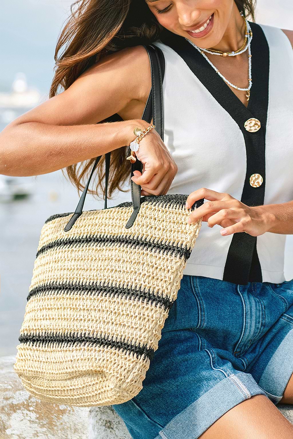 Siren Energy Striped Straw Bag
