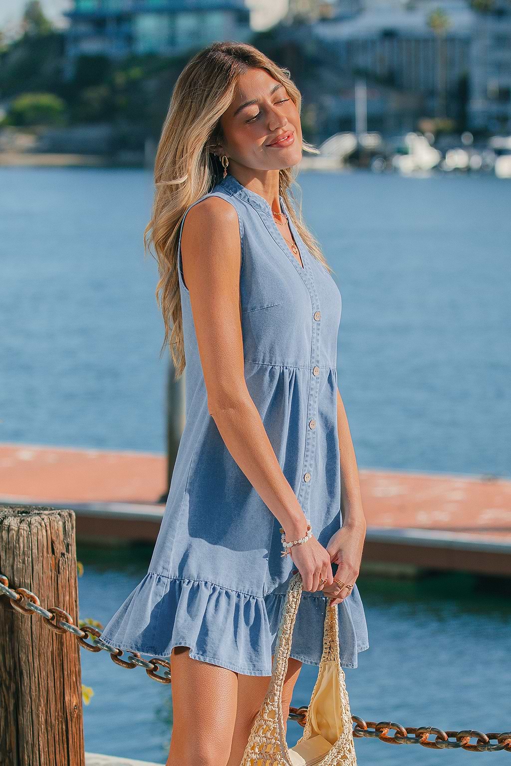 French Café Blue Mini Dress