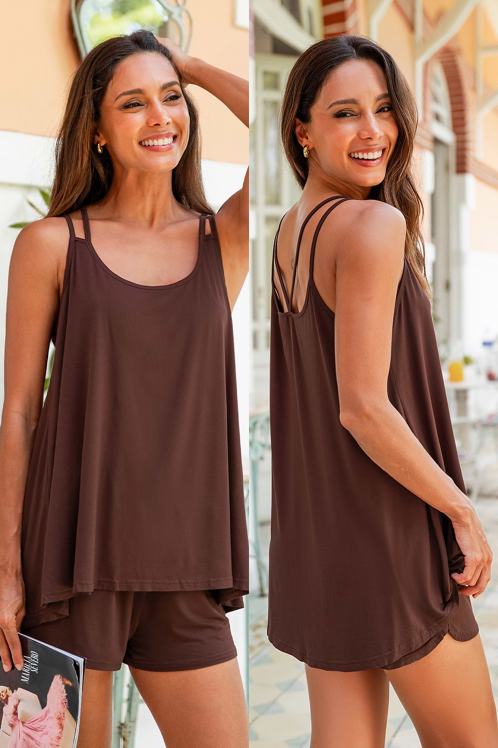 Ensemble de pyjama marron col rond