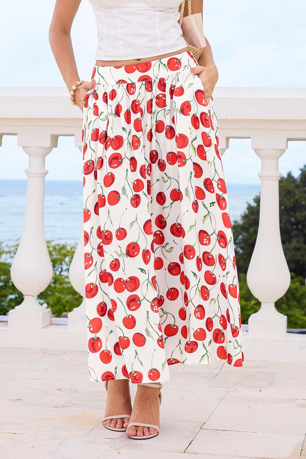 Garnish Cherry Midi Skirt