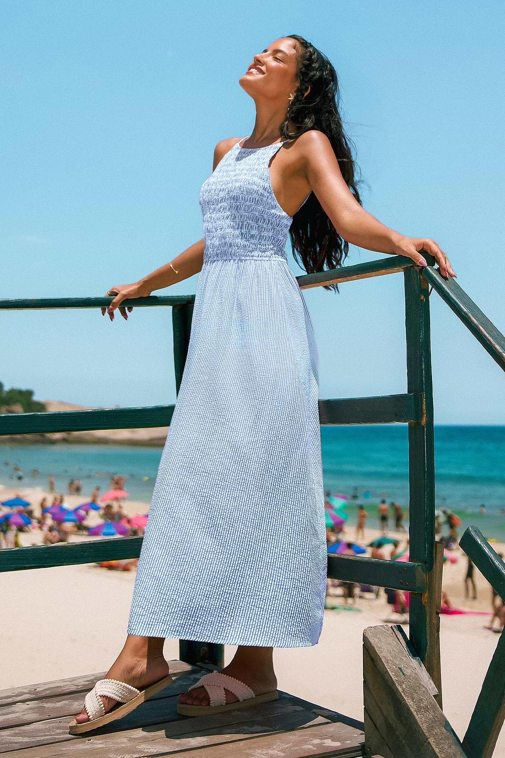 Pucker Striped Maxi Dress