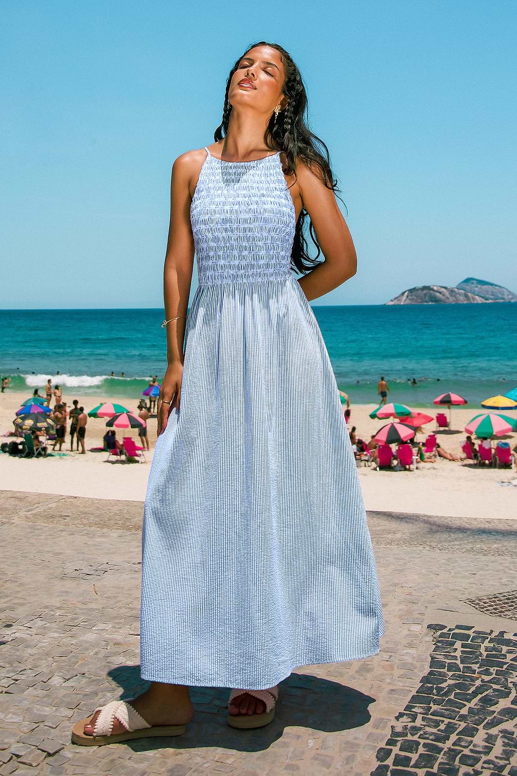 Pucker Striped Maxi Dress