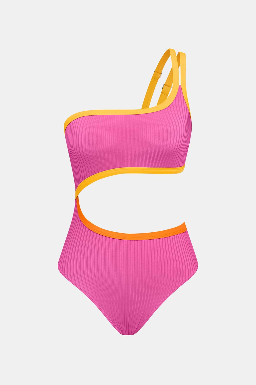Rosa Farbblock Asymmetrischer Monokini-Badeanzug