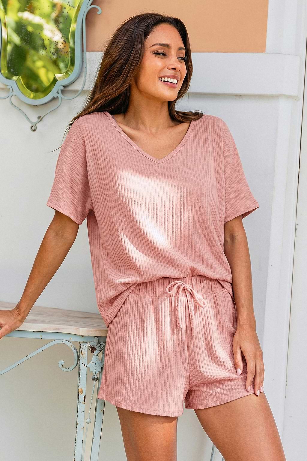 Conjunto de pijama rosa para día de descanso