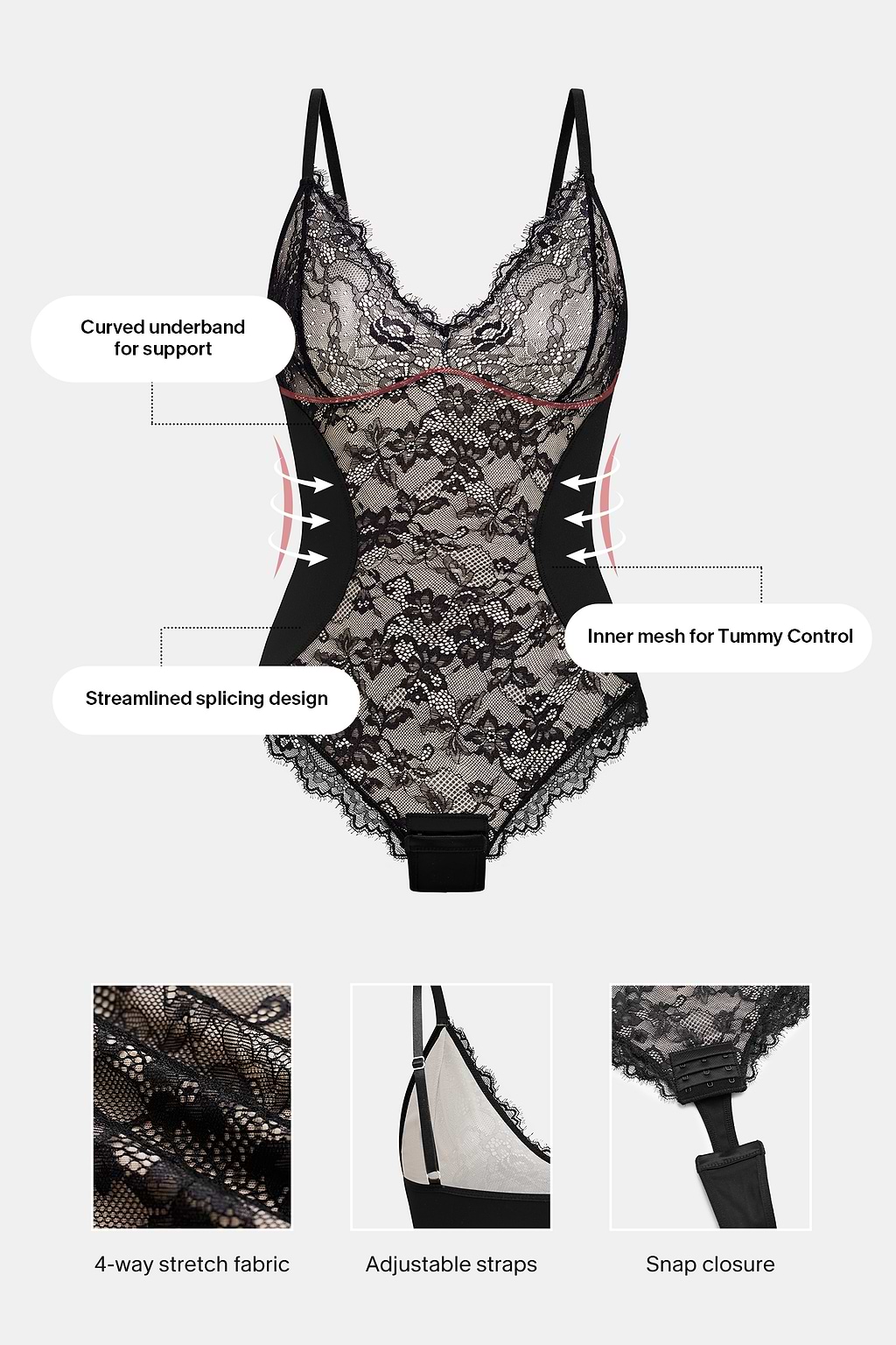 Schwarzer Spitze-Shapewear-Body