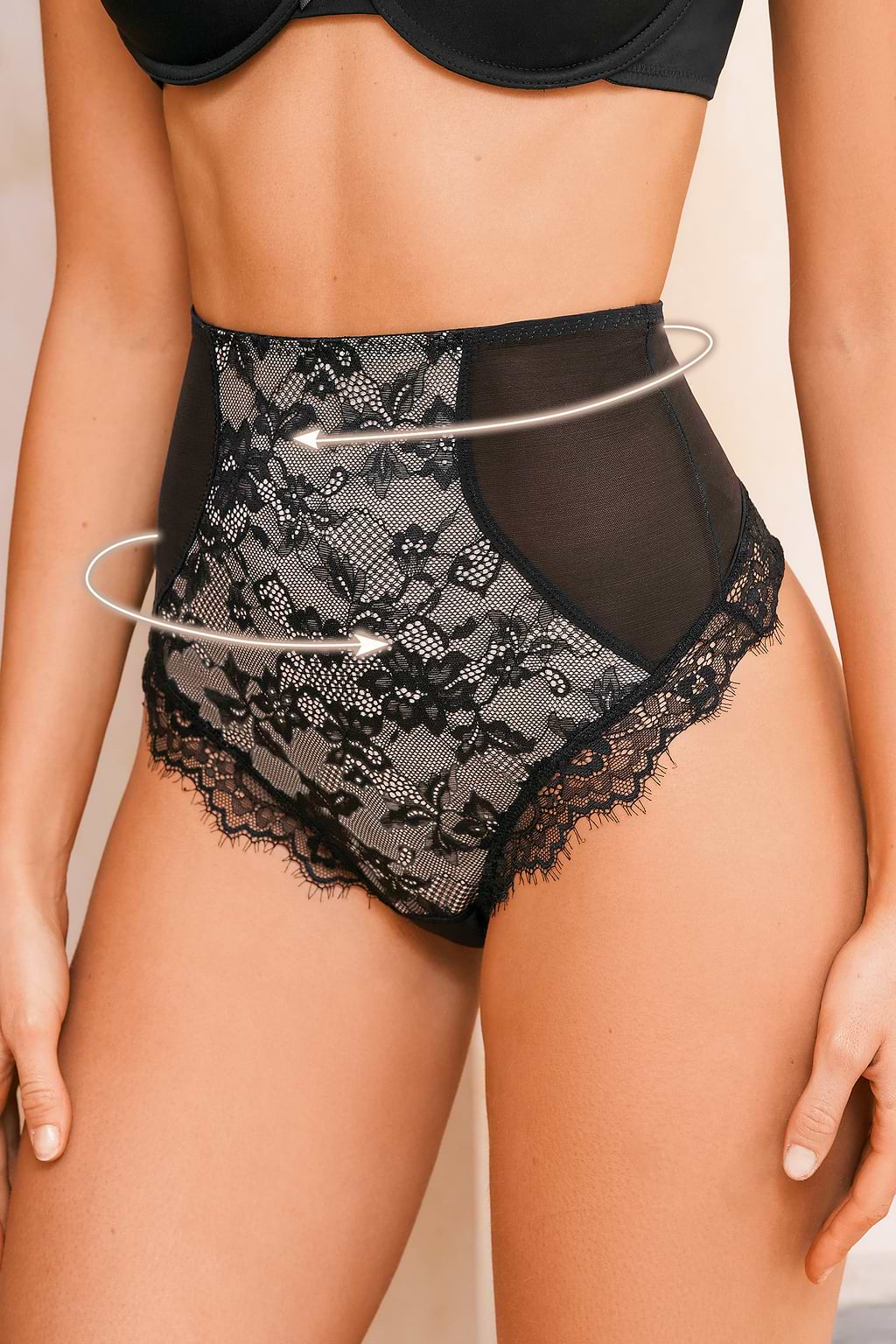 Schwarzer Leichte Kompression High-Waist Shapewear-Slip