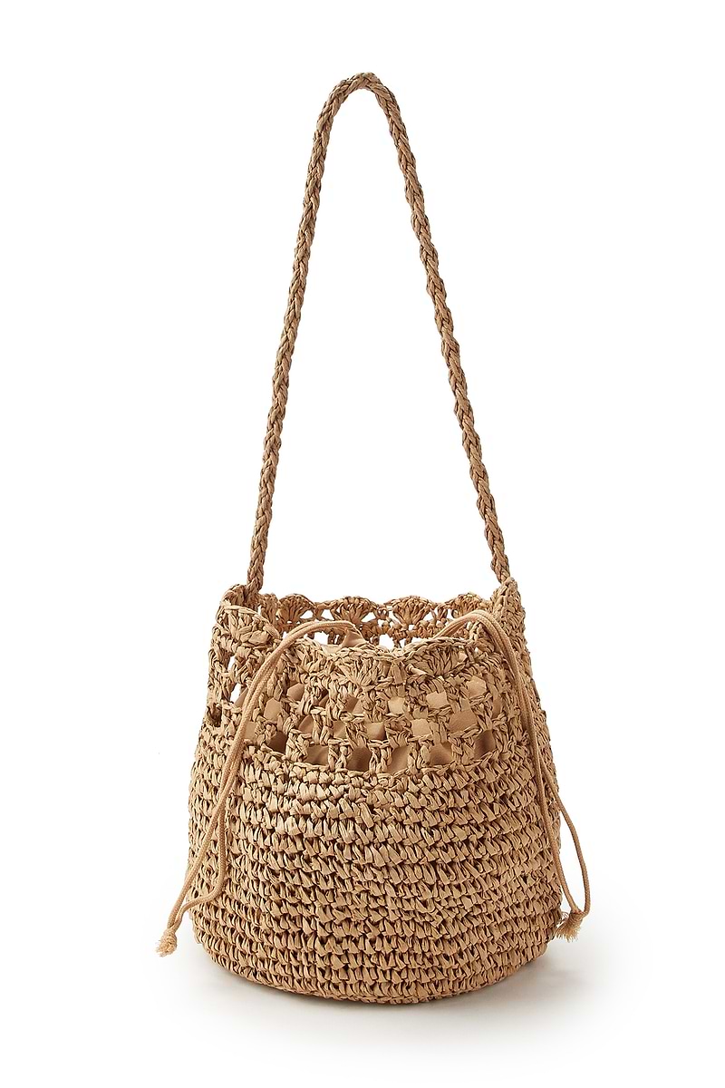 Kahki Strandtasche aus Stroh mit Crossbody-Riemen