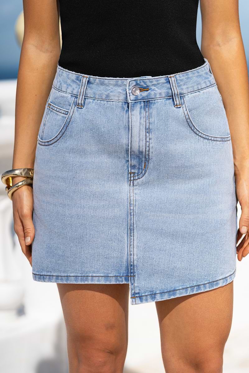 Call Your Bluff Blue Denim Mini Skirt
