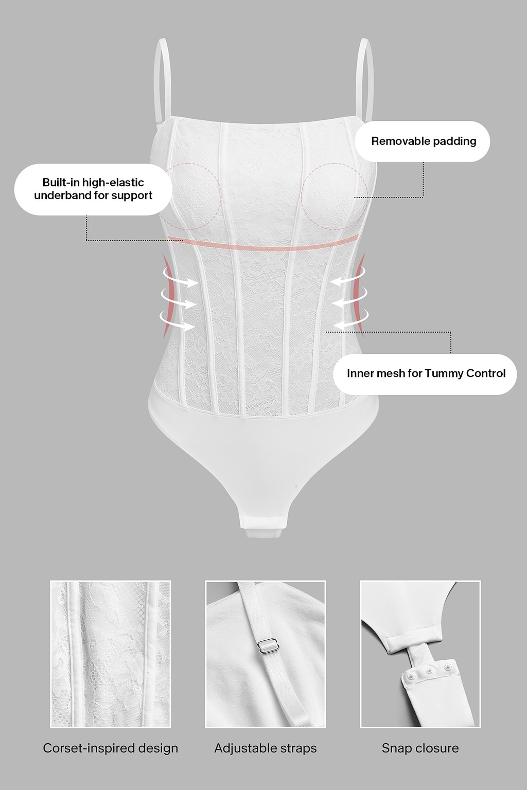 Body gainant blanc look corset