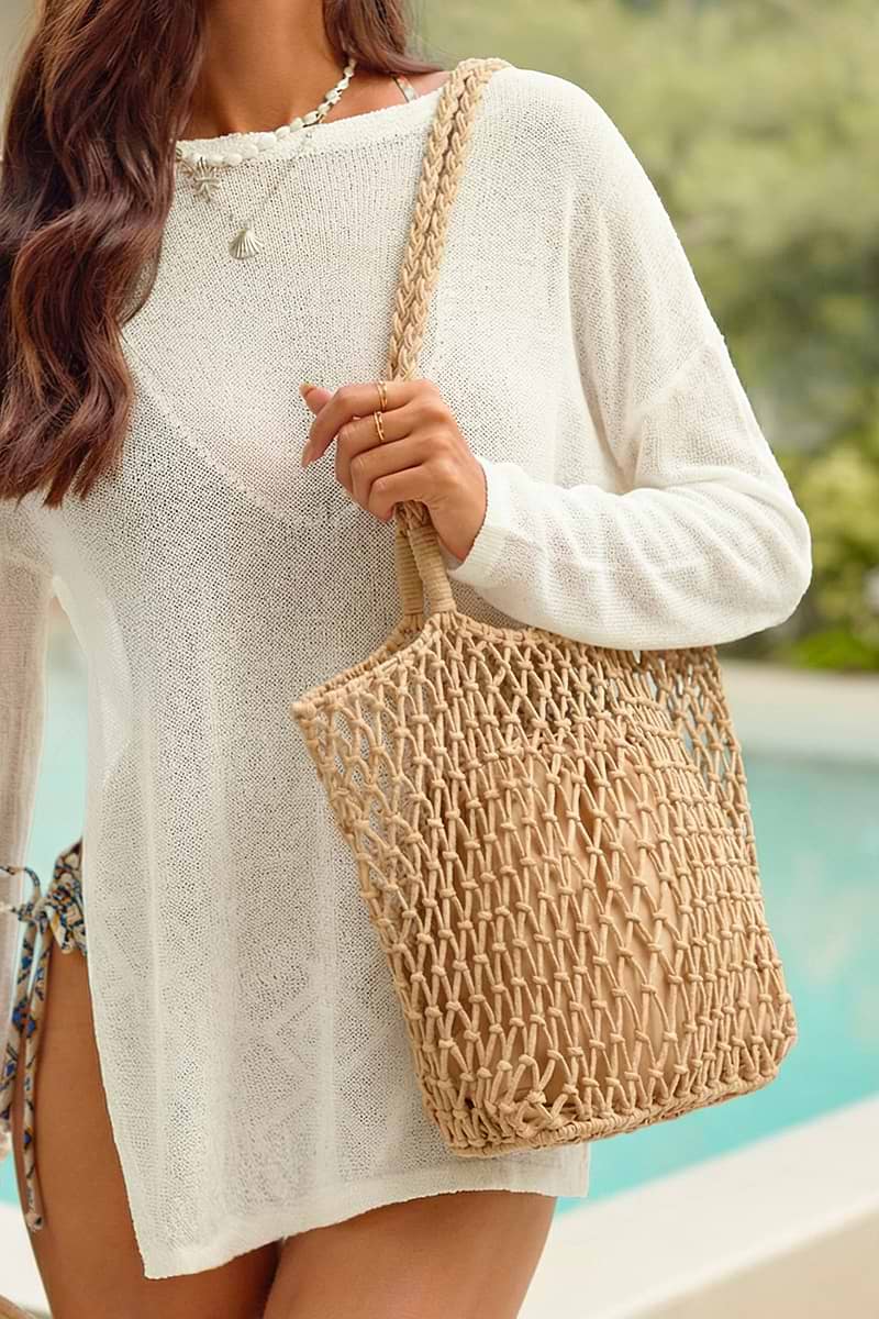 Kahki Strandtasche mit langen Schulterriemen
