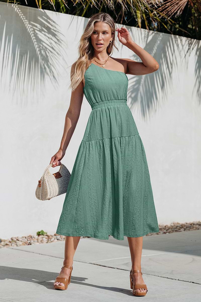 Grünes Ärmelloses Asymmetrisches Midi-Strandkleid