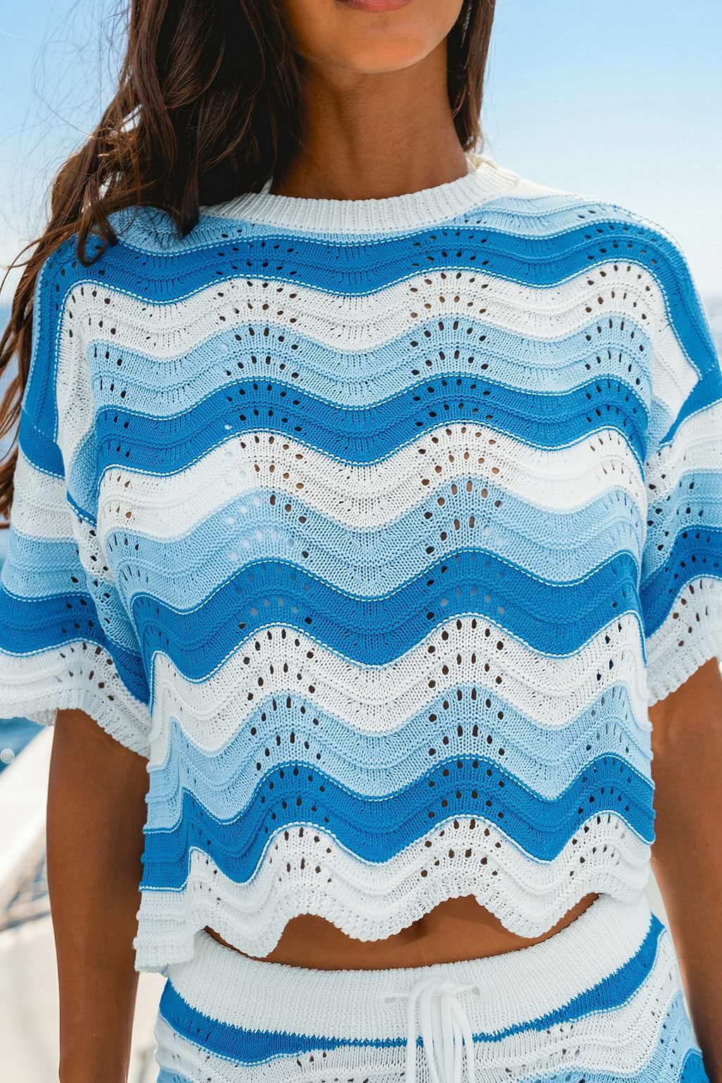 Top cover up en tricot à rayures col rond