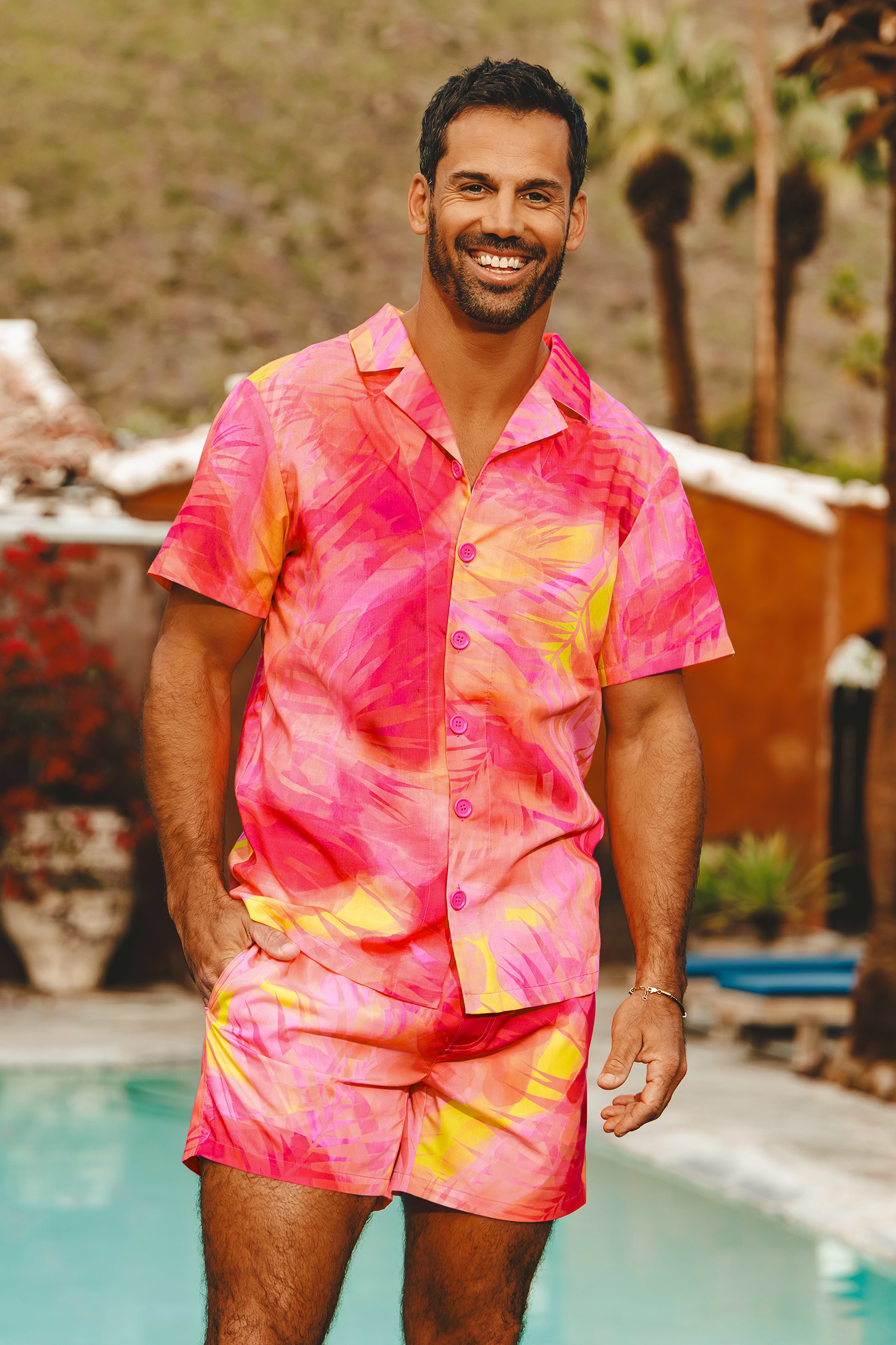 Men's Pink Abstract Short Sleeve Vacation Shirt