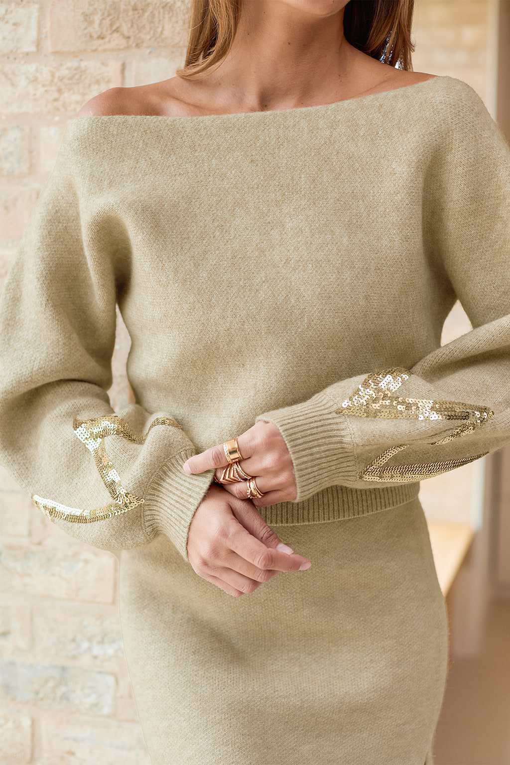 Gold Sequin Off-Shoulder Jumper