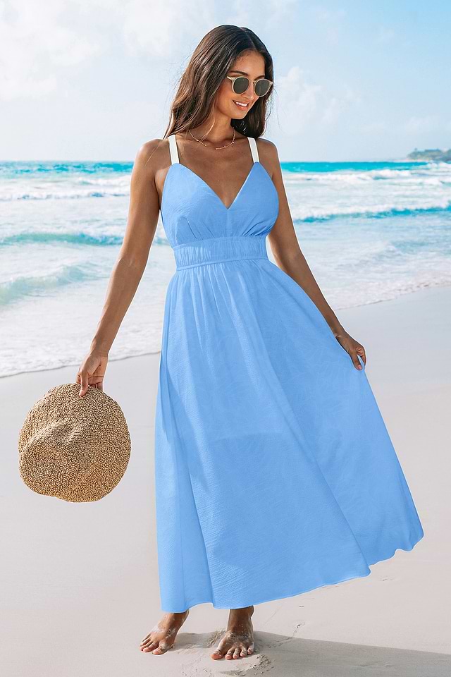 blue vacation dress Waves Maxi in | Off The Shoulder Flowy Maxi Dress Designed by Micheline Pitt and made by hand in Los Angeles Sapphire Blue Plunging Maxi Dress