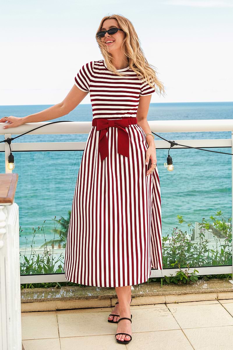 Cerise Striped Maxi Dress