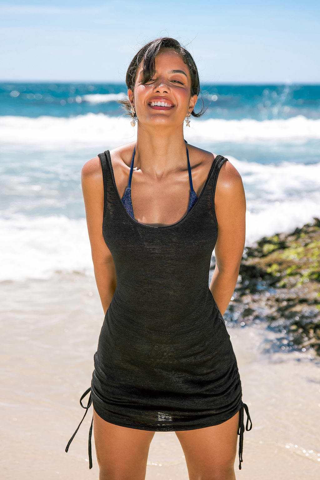 Camera Shy Black Cover-Up Mini Dress