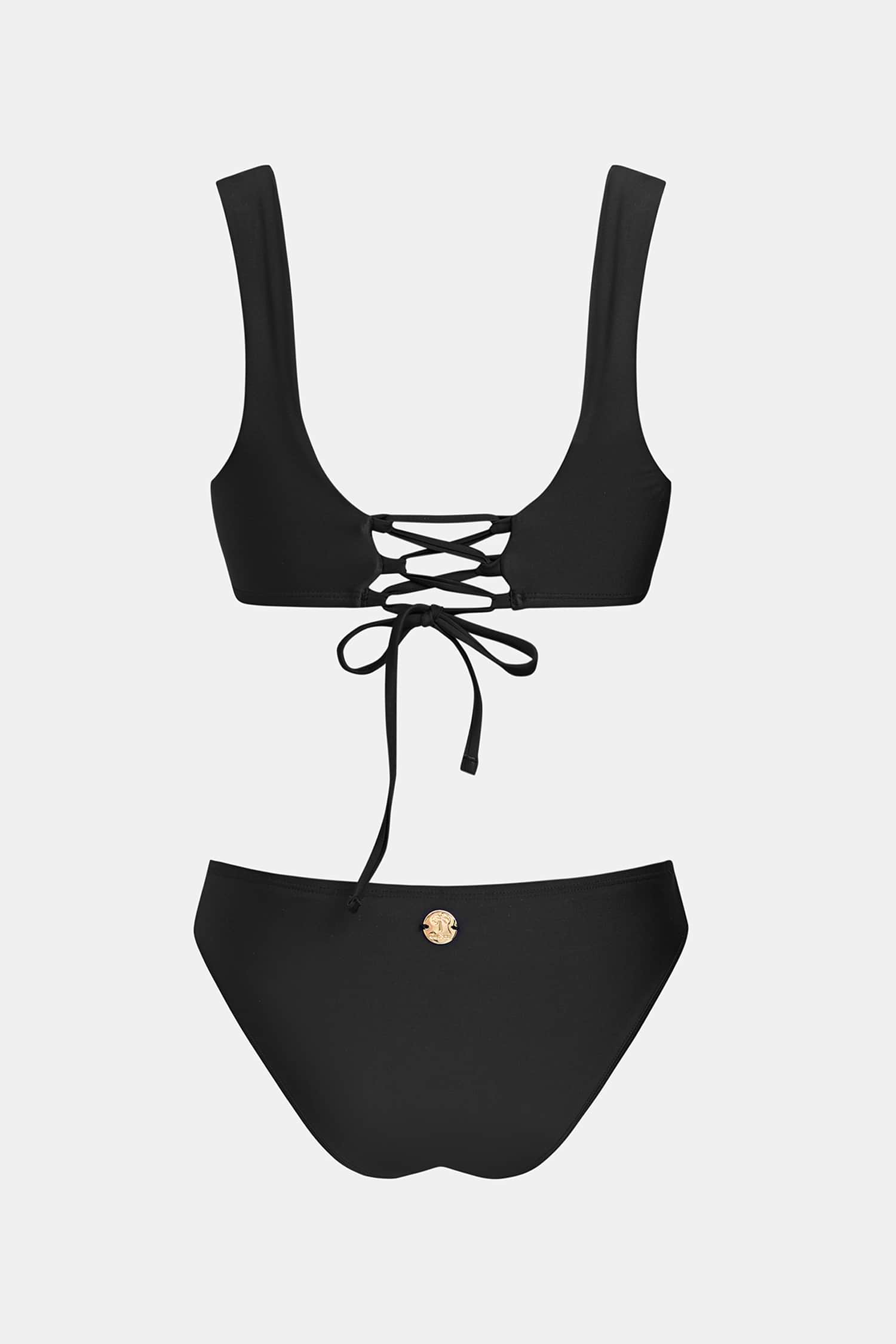 Black Square Neck Bikini Set with Cheeky High-Cut Bottoms