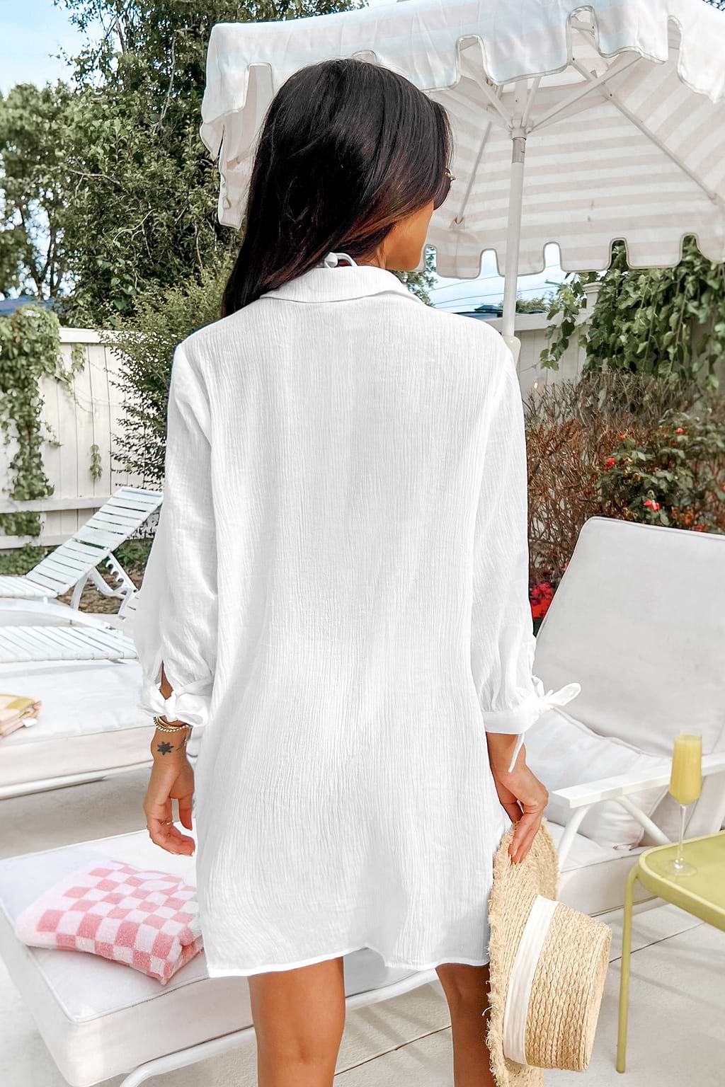 Seersucker Tie Cuff Cover-Up Dress