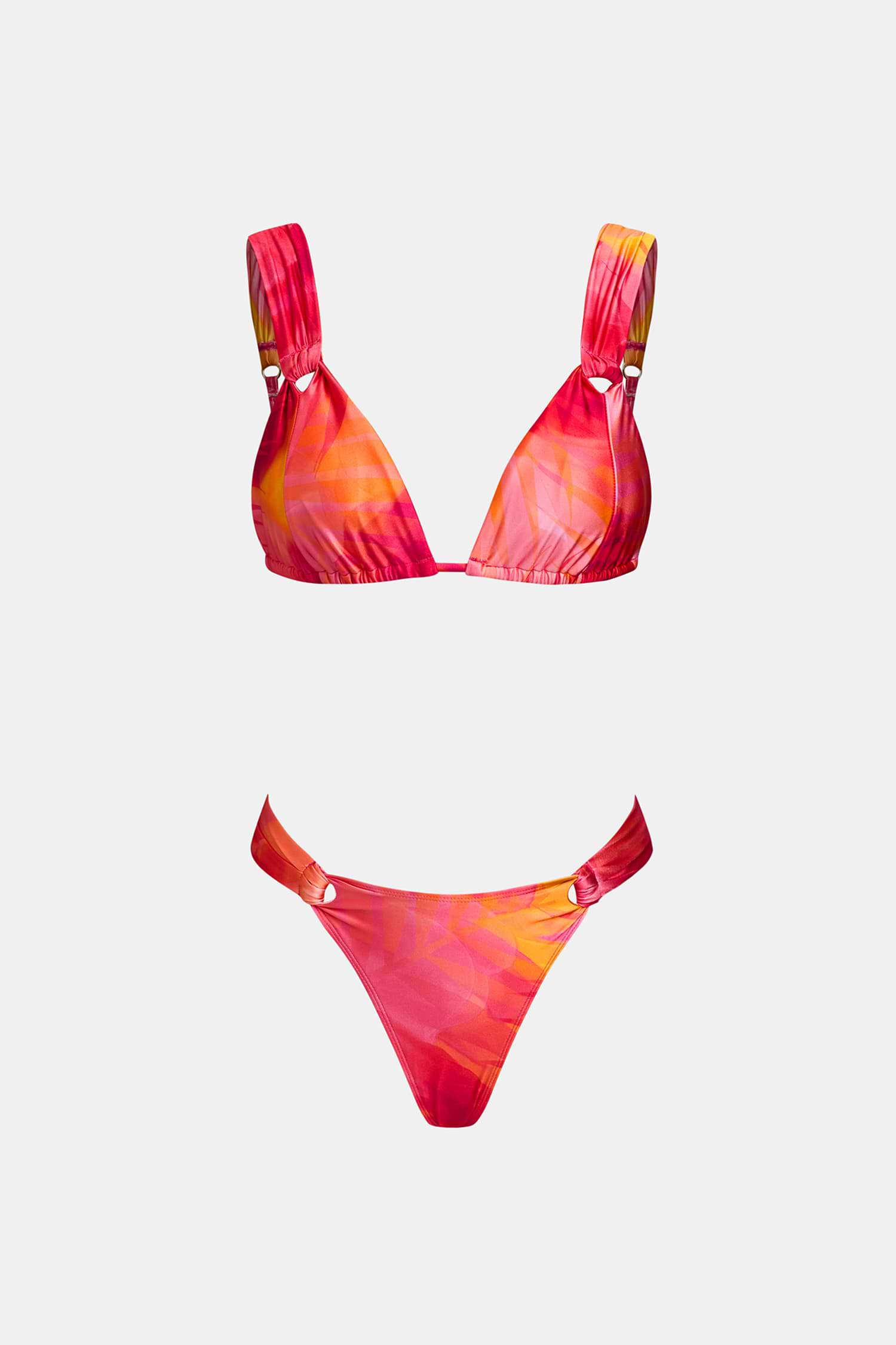 Pink Orange Tie-Dye Triangle Bikini Set with Tie-Back Top