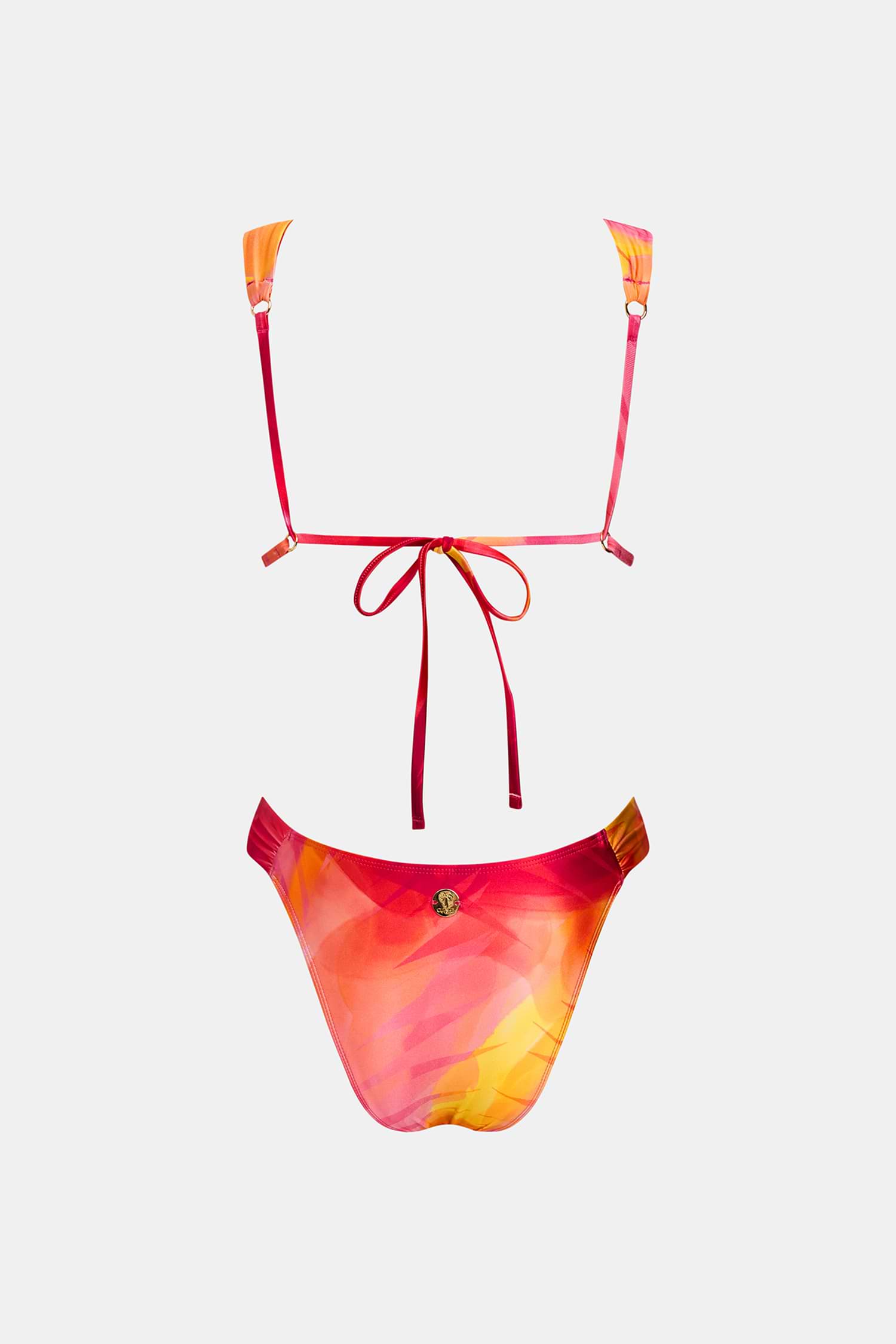 Pink Orange Tie-Dye Triangle Bikini Set with Tie-Back Top