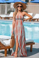 Gesmoktes Bandeau-Maxikleid mit Geoprint