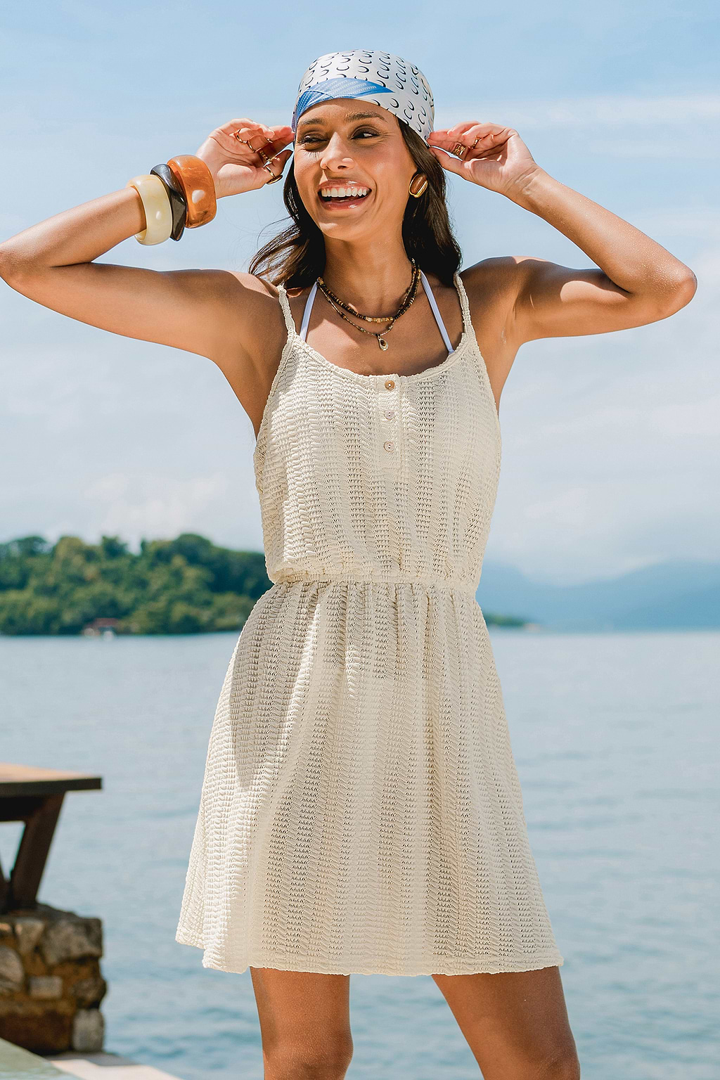 Heads Up Beige Cover-Up Mini Dress