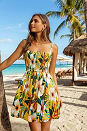 Moja imprezowa mini sukienka tropikalna