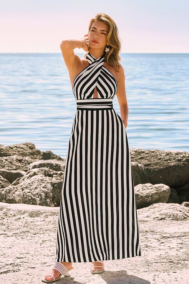 fitted striped maxi dress Fitted Striped Maxi Dress