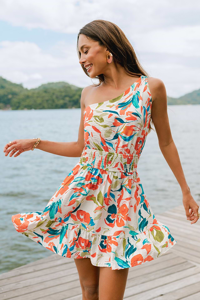 one shoulder floral dress mini Malti One Shoulder Mini Dress