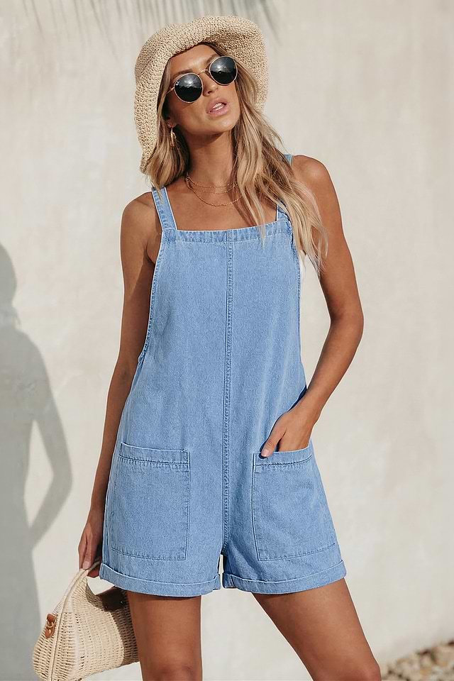 blue jean romper dress Ingrid & Isabel Maternity Sleeveless Soft Denim Romper Large