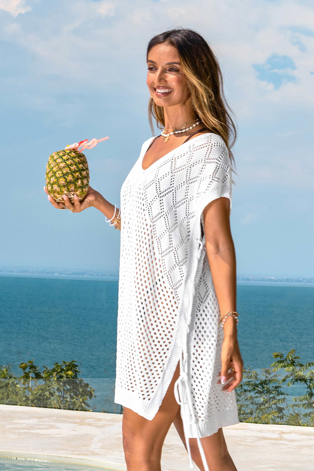 Waterfall White Cover-Up Mini Dress